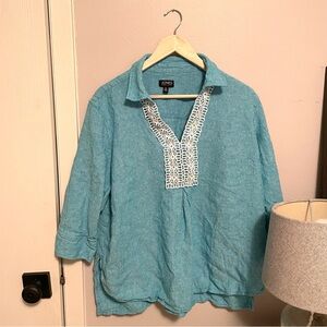 Jones New York - Linen Blend Aqua Tunic Top - Coastal Chic - Size XL